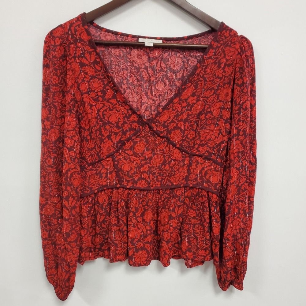 Knox Rose Womens Puff Sleeve Whimsigoth‎ Babydoll Top Size M Red Fairy Preppy